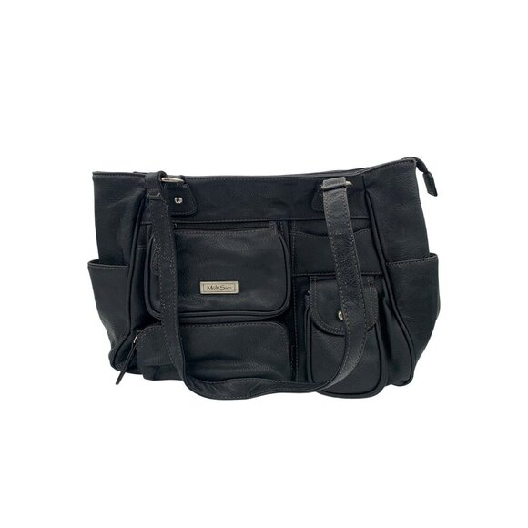 MultiSac Black Faux Leather Multi-Pocket Shoulder Bag With Adjustable Straps - Picture 2 of 13